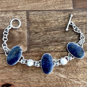 Sodalite, pearl and sterling silver bracelet